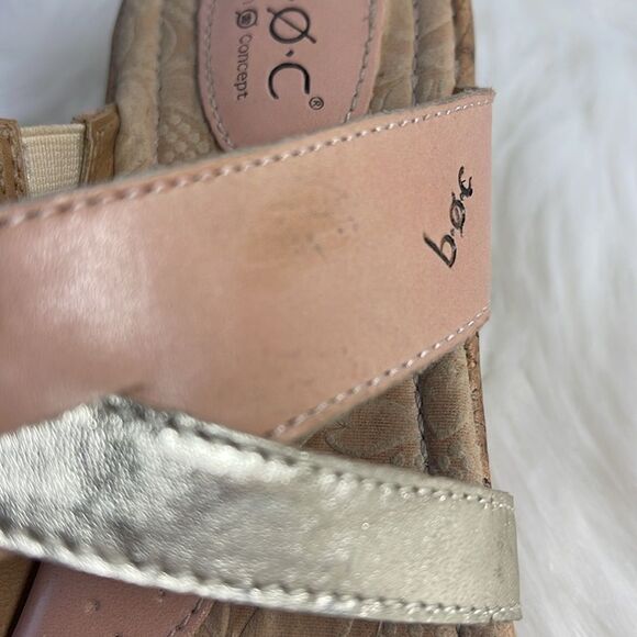 Born BOC Blush/Metallic Leather Strappy Cork Wedge Slides Mules Sz 9 - Picture 7 of 8